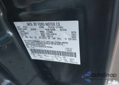 2006 Ford F-150 Lariat/Xlt из США, поврежденный, VIN 1FTPW12586KB16586